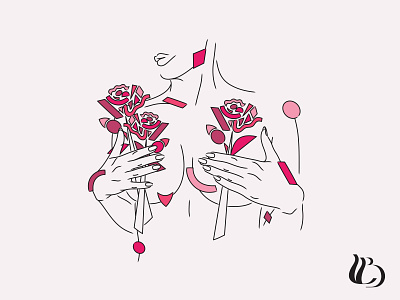 Valentines Day design female body hand drawn illustration line art line drawing minimal roses valentines vector