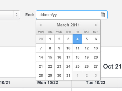 Shift Calendar blue calendar date picker design grey interface light ui ui design web app white