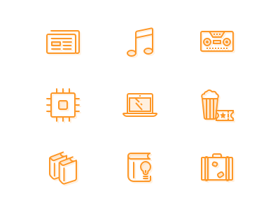 Icon line outline travel book entertainment movie tech device music news icon icons