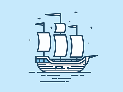 Pirate Ship boat icon illustration line ocean outline pirate sea ship vector water