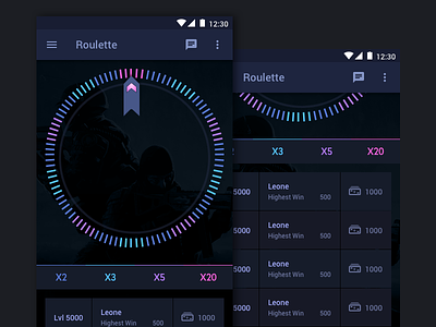 Roulette Wheel android app csgo dark design game mobile roulette ui ux