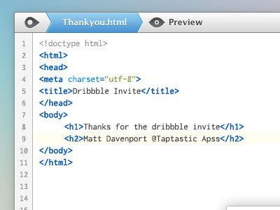 Thankyou app coda code coding coding app debut design editor interface invite snippet thank you ui ui design