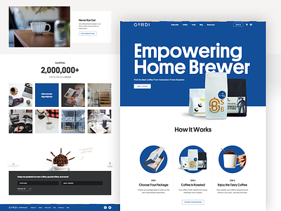 Gordi - Coffee Roaster, Brewers and Subscriptions app blue clean coffee design font hero interface landing minimal package simple type typography ui ux web web design webdesign website