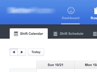 Shift Calendar black blue button calendar clean dashboard design header icon interface tab ui ui design web app