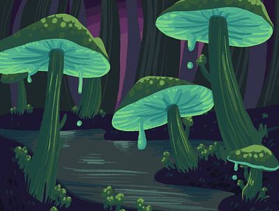 Mushroom Grove digitalpainting drawing illustration kids procreate