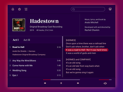 Daily UI 009 - Music player dailyui darkmode hadestown music music app music player musicals purple sketch spotify uidesign uxdesign