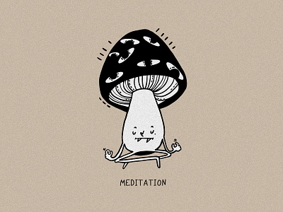 Mushroom in meditation black and white illustration eyes graphics halloween illustration linear graphics meditation mushroom
