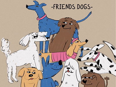 -FRIENDS DOGS- characters dachshund dalmatian dog dog friend fun graphic design illustration poodle walk
