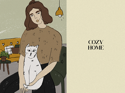 Girl and cat animals art cat cozy fashion girl graphic design home illustration people procreate woman