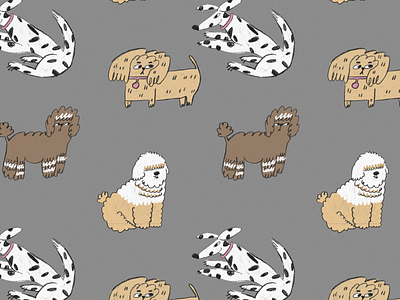 dog breeds allover artwork branding breeds creativemarket dalmatian dog doggy graphic design illustration pattern pet poodle seamless