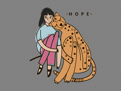 My favorite pet character character design cute flat girl graphic design gray hug illustration leopard pet tiger together woman