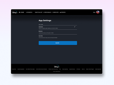 Disney Plus App Settings Desktop Page branding dailyui design desktop logo ui