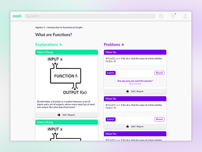 Expii Subject Page Proposal audit cards clean design expii fun learning math proposal simple ui