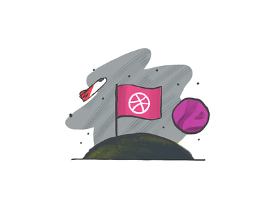 Planet Dribbble exploration outer outerspace planet rocket ruby space spaceship