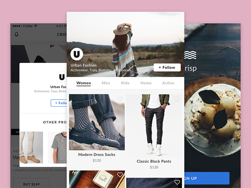 Crisp Profile page ui kit sketch ecommerce ios mobile ux ui profile
