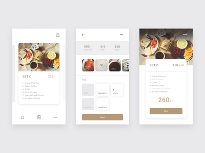 Menu Set App app breakfast design food gold mobie mobile app ui ux