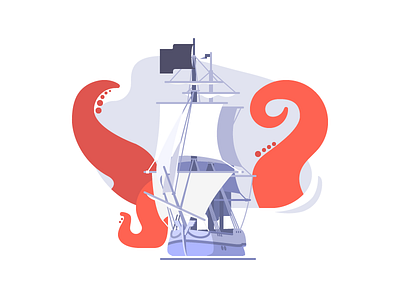 Pirate art design digital flat graphic illustration octopuss pirate pirate ship ship vector