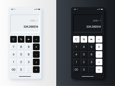 Neumorphic Calculator (Light/Dark) calculator dailyui dark design light lighting minimal mobile neumorphic neumorphism ui vector