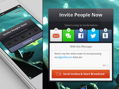 Invite People button cam facebook invite ios iphone mail message social tumblr twitter video