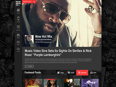 Hot New Hip Hop Music 3magine dark design hip hop landing portal rap rick ross ui ux