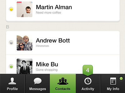 Contacts activity app contacts ios iphone menu