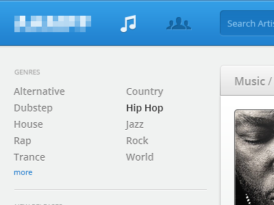 Browse Music album blue browse community cover grey hip hop landing music profile social network song white