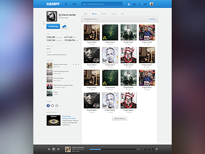 User Profile - Music album blue browse community cover grey hip hop landing music profile social network song ui ux white
