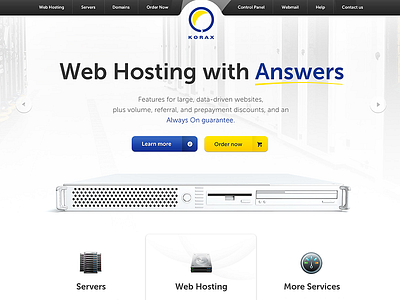 Korax.net Homepage buttons computer design hosting korax landing mac os pc product server ui ux web