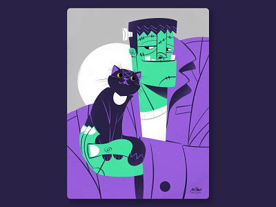 Frankie cat digital art frankenstein halloween illustration illustrator ipad pro portrait process work procreate
