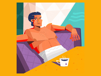 Relaxon abstract art coffee cubism drink flat geometric guy illustration illustrator man painting pool relaxing stylized tea vacation