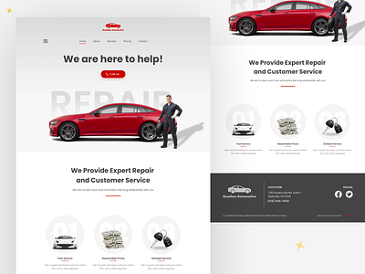 Car repairing shop landing page concept