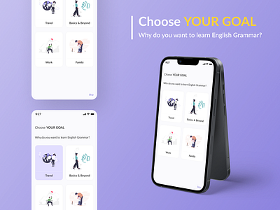 Choose YOUR GOAL app app design english grammar mockup ui ui design ux