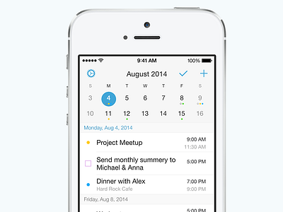 OnTop: Calendar for iPhone. calendar event ios iphone note ontop reminders schedule todo ui user interface