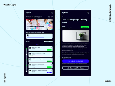 UpSkillz - A teaching App app branding challenge dark dark mode design job learning app learning ui mobile ui ux