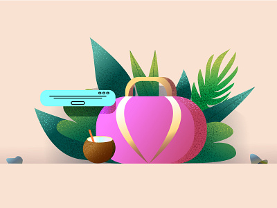 Vacation Bag illustration vector кокос листья отпуск путешествие сумка
