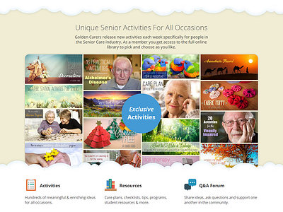 Golden Carers Landing Page Collage activities cloud clouds collage exclusive hero image resources senior seniors
