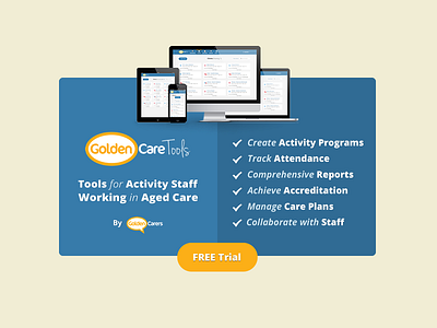 New Ad Design for our Software Product activities ad aged care attendance care plan free trial