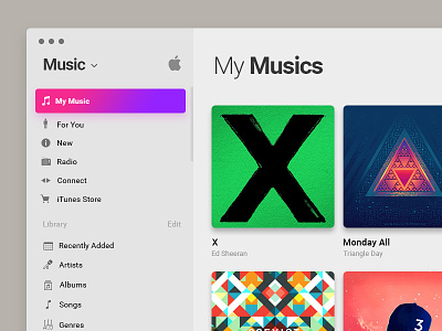 iTunes Redesign - My music colorful design gradient itunes music music player music ui ui ux