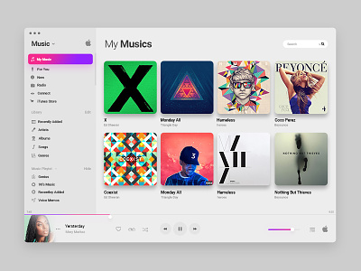 iTunes Redesign - My music full view colorful ui flat gradient itunes music music player redesign ui ux