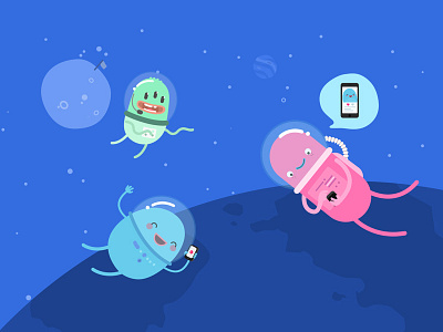 Allways Online... Even in space character characters cute funny illustration illustrator space