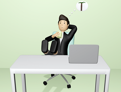 3D dreaming worker 3d 3d art 3d character blender business man chair cup design desk dream job laptop palm relaxed vacation work worker