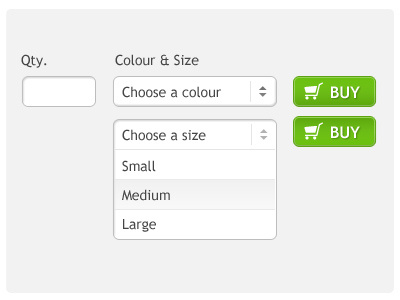 Simple Shopping UI button buy button drop down forms green simple ui white