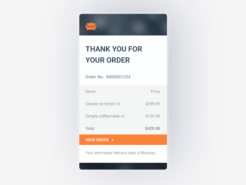 Daily ui #017 challenge 17 mobile order confirmation email receipt daily ui 017 daily ui dailyui daily ui