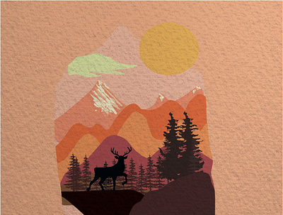Deer,Landscape Illustration adobe illustrator design illustration illustration art self taught