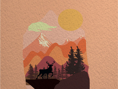Deer,Landscape Illustration