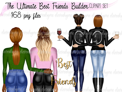 The ultimate best friend builder clipart set bff builder clipart girl illustration leather jacket outfit procreate