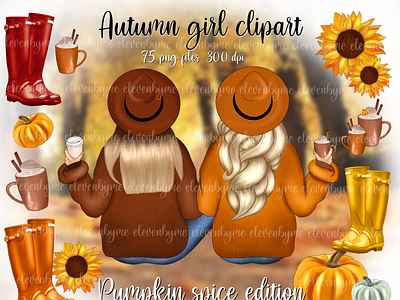 Autumn Best Friends Clipart Set autum bff fall girl illustration outfit procreate pumpkin spice