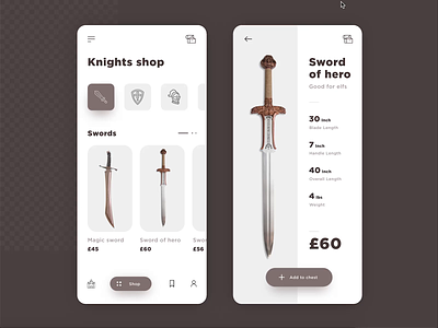 Knights shop app app design application design knight mobile shop sword ui ux