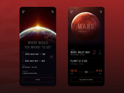 Application for astronauts tourists app app design application astronaut design journey mars mobile space tickets ui ux