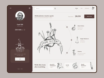 Alchemistry Store alchemist alchemy app app design application art card design garlik illustration ipad medieval mobile potion store ui ux